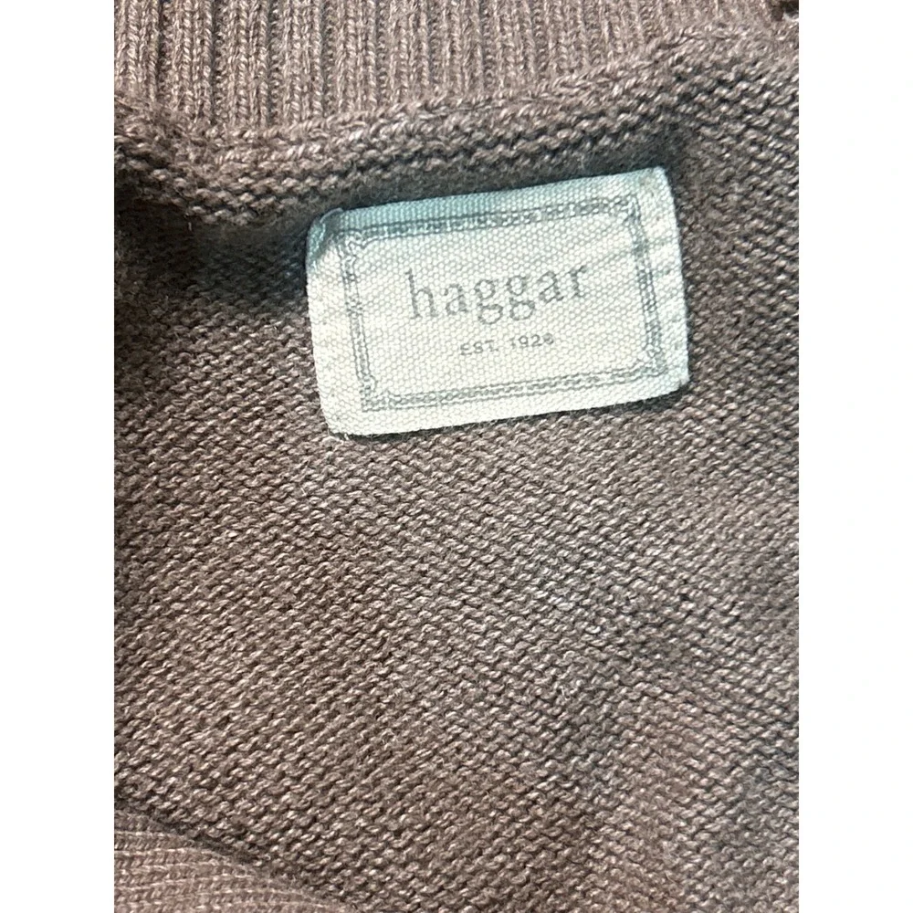 Haggar Mens Brown Knit Mock Neck Button Up Pullover Sweater L G‎ - Picture 2 of 8